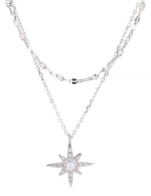 Fashion Pearl Star (2 Pieces) Alloy Diamond Starburst Double Layer Necklace