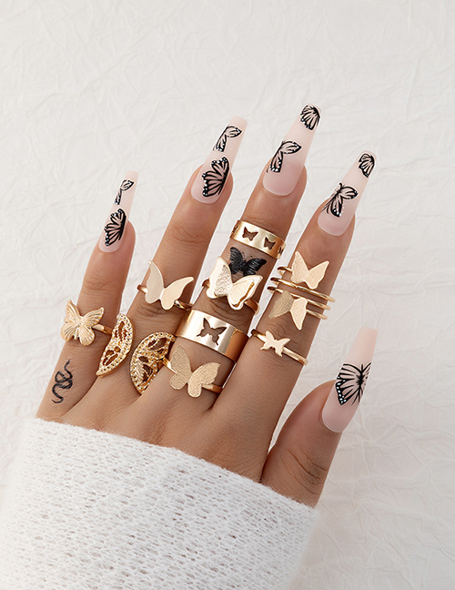 Fashion Gold Alloy Geometric Butterfly Ring Set