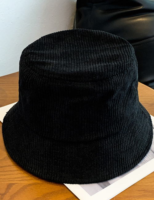 Fashion Black Solid Corduroy Bucket Hat