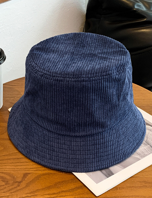 Fashion Navy Blue Solid Corduroy Bucket Hat