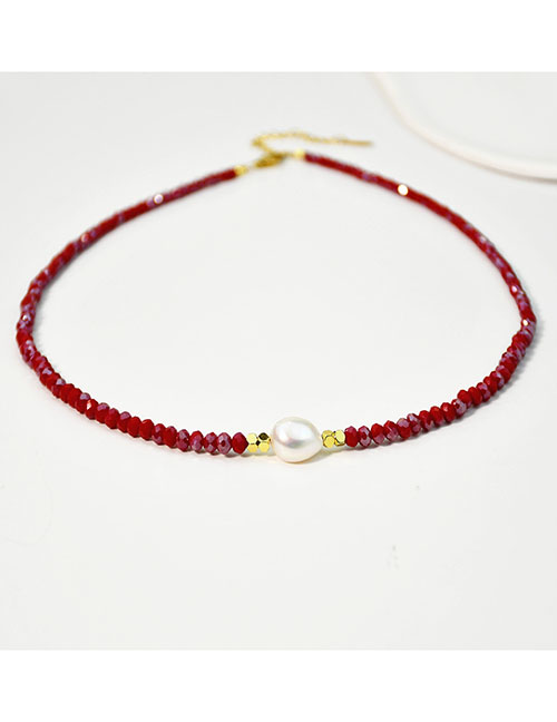 Fashion Red Multicolored Crystal Beaded Pearl Necklace