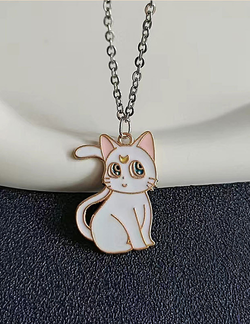 Fashion White Kitten Necklace Alloy Drip Cat Necklace