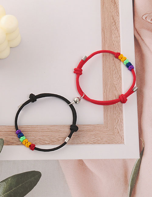 Fashion Pair Of Black And Red Pineapple Knot Magnets Milanese Braided Magnetic Bracelet Set