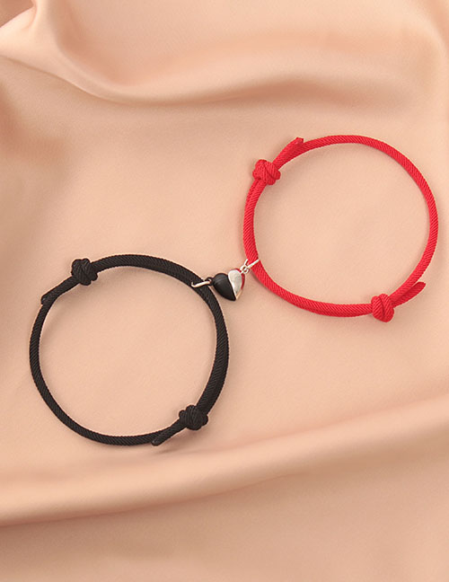 Fashion Hanging Double Rope Black And White Magnet Black And Red Pair Milanese Rope Magnetic Heart Bracelet Set
