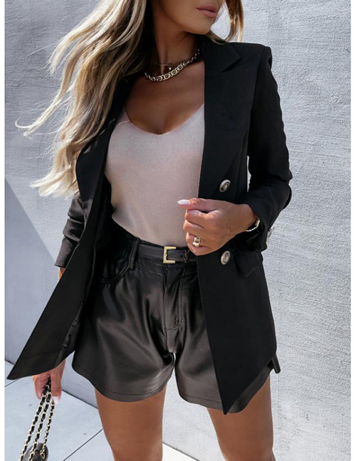 Fashion Black Polyester Lapel Double-breasted Blazer