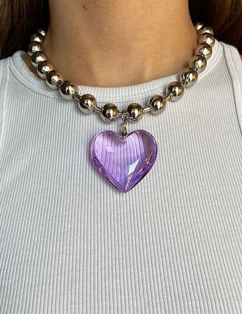Fashion Light Purple Alloy Ball Chain Heart Necklace