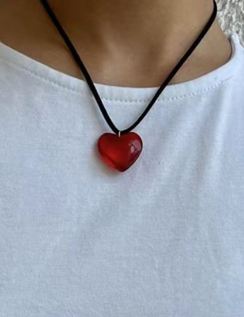 Fashion Red Heart Heart Crystal Black String Necklace