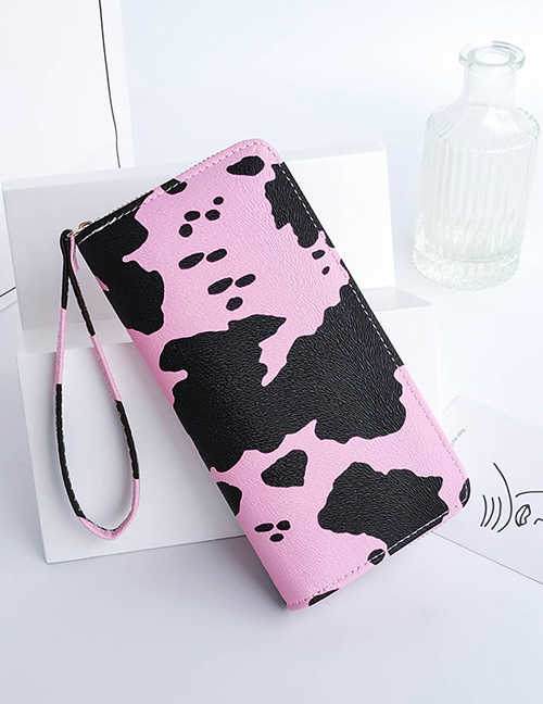 Fashion Pink Pu Cow Pattern Clutch Wallet