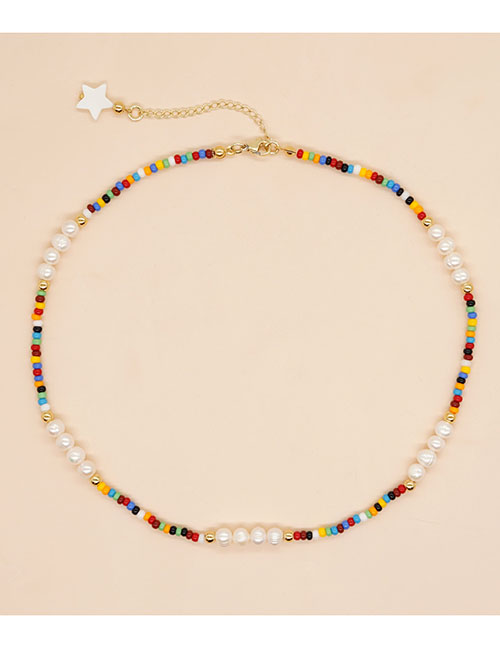 Fashion Color Rice Bead Pearl Beaded Pentagram Necklace