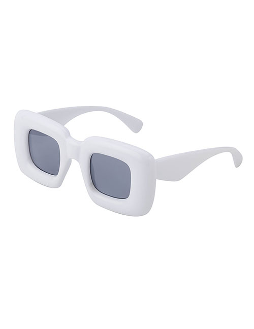 Fashion 0 Bright Solid White All Gray Pc Square Frame Sunglasses