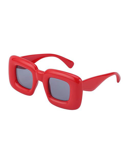 Fashion Bright Red All Gray Pc Square Frame Sunglasses