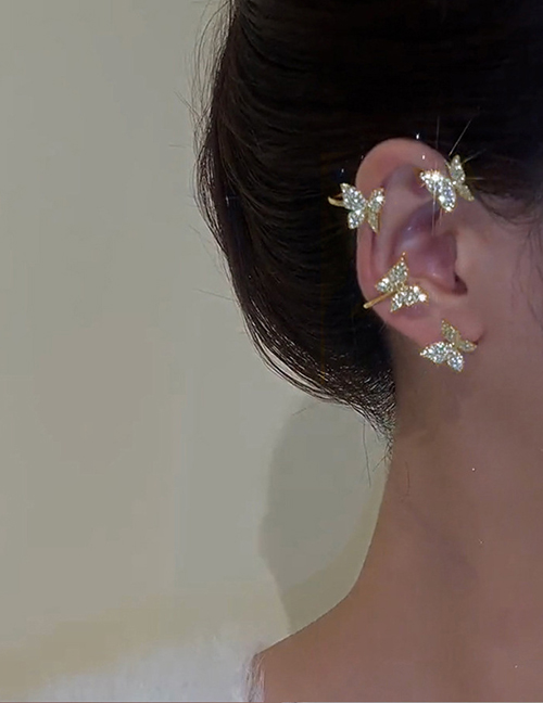 Fashion Gold - Right Metal Diamond Butterfly Earrings