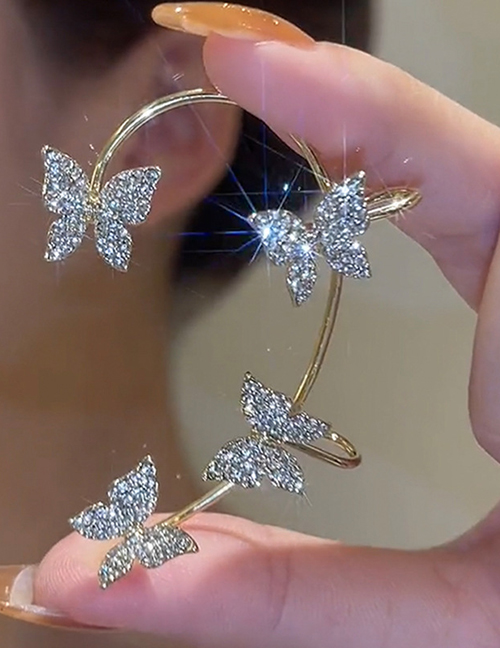 Fashion Gold - Left Metal Diamond Butterfly Earrings