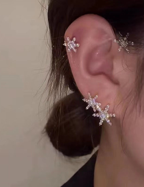 Fashion Snowflake Gold - Right Metal Diamond Snowflake Earrings