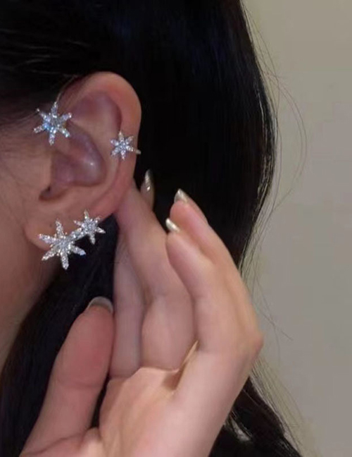 Fashion Snowflake Silver - Left Metal Diamond Snowflake Earrings