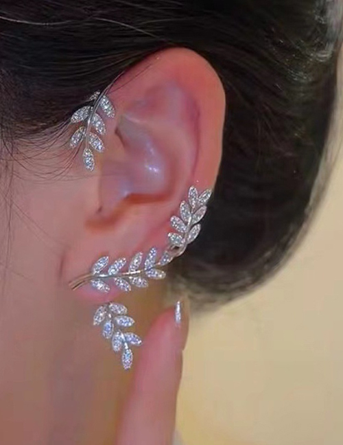 Fashion Leaf Silver - Left Metal Diamond Leaf Earrings