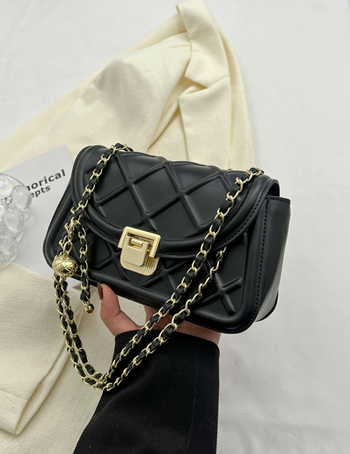 Fashion Black Pu Creasing Lock Flap Crossbody Bag