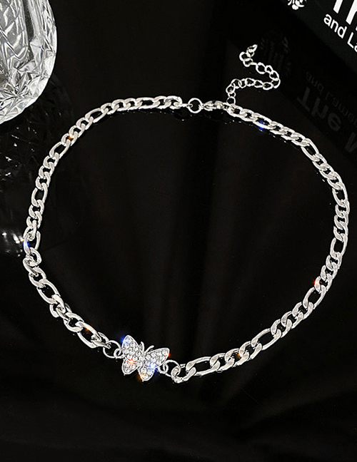 Fashion Silver Titanium Steel Diamond Butterfly Necklace