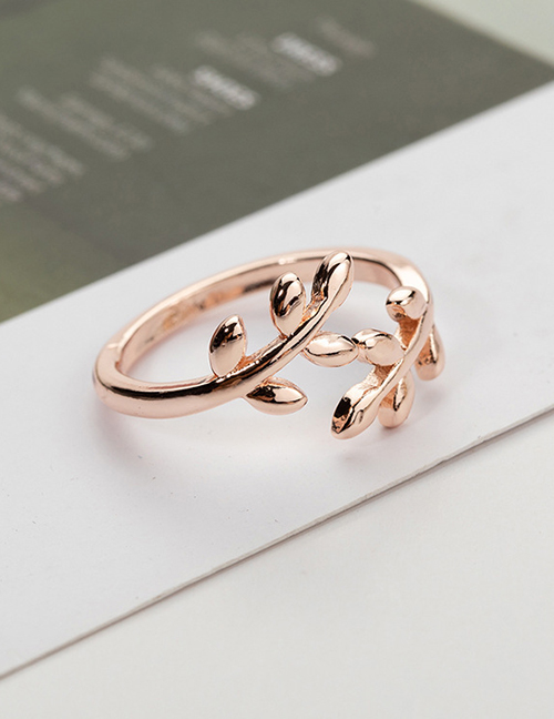 Fashion Rose Gold Metal Leaf Split Ring
