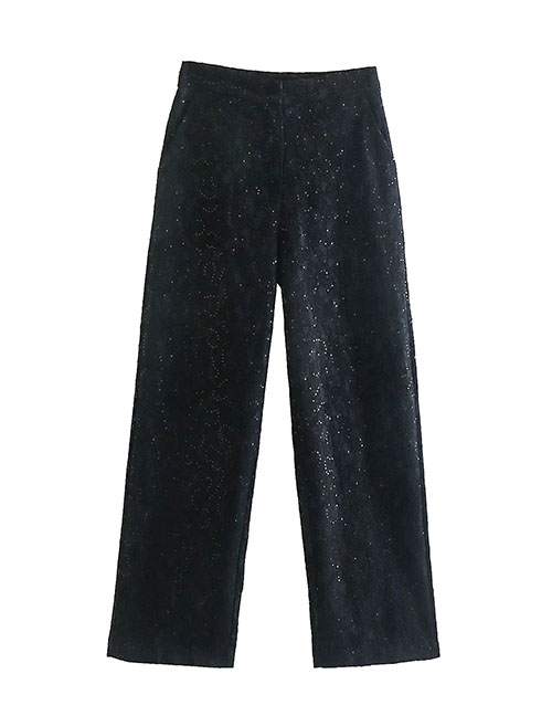 Fashion Black Sequined Straight-leg Trousers