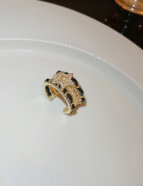 Fashion Ring - Black Gold Alloy Diamond Pentagram Ring