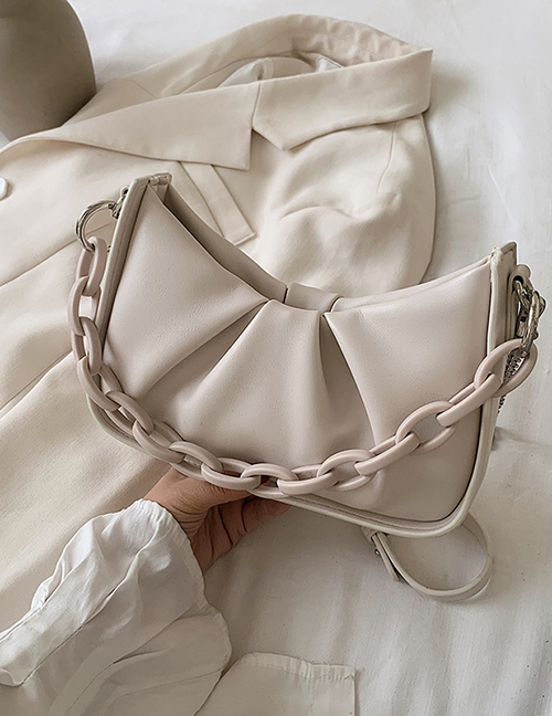 Fashion Creamy-white Pu Pleated Diagonal Cloud Bag