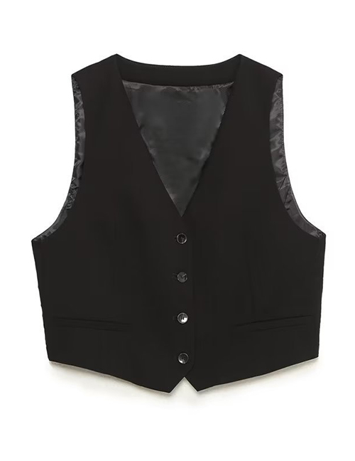 Fashion Black V-neck Button-up Vest