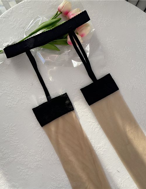 Fashion Black Edge Shredded Pork Core-spun Silk Integrated Suspenders Black Silk Over-the-knee Stockings
