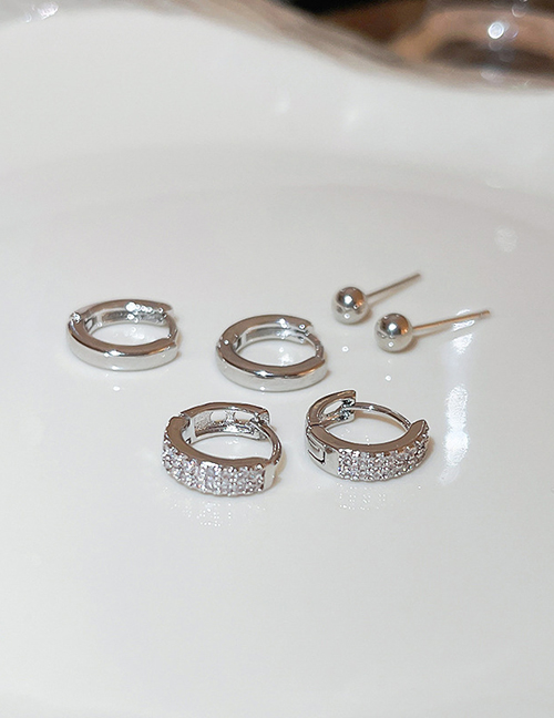 Fashion Earrings - Silver (set Of 6) Zirconia Geometric Earrings Set In Copper