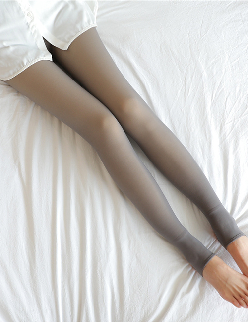 Fashion Gray Translucent Stepping Foot Thick Fleece 300g Nylon Integrated Plus Fleece Foot Stockings