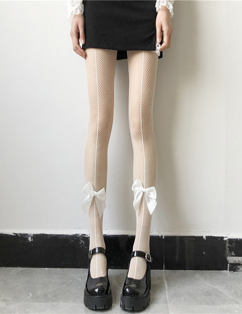 Fashion A Bow White Nylon Bow Stockings