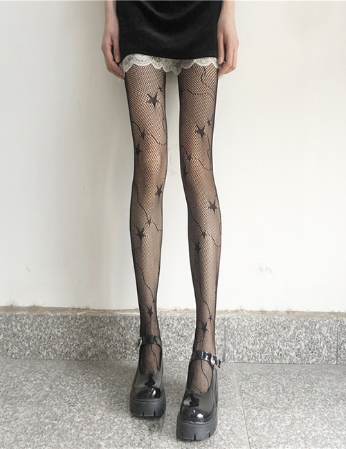 Fashion Black Nylon Pentagram Lace Fishnet Socks