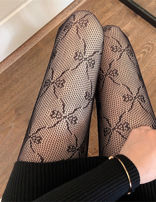 Fashion Black Bowknot Lace Fishnet Stockings