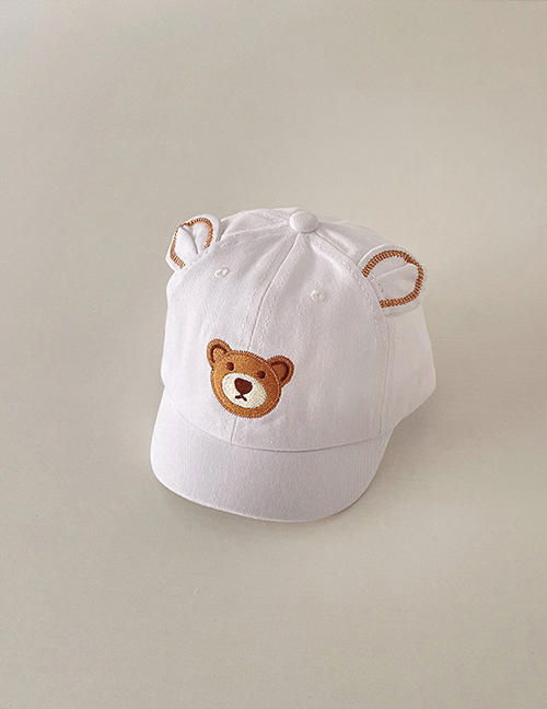 Fashion White Cotton Bear Embroidered Short Brim Kids Baseball Cap