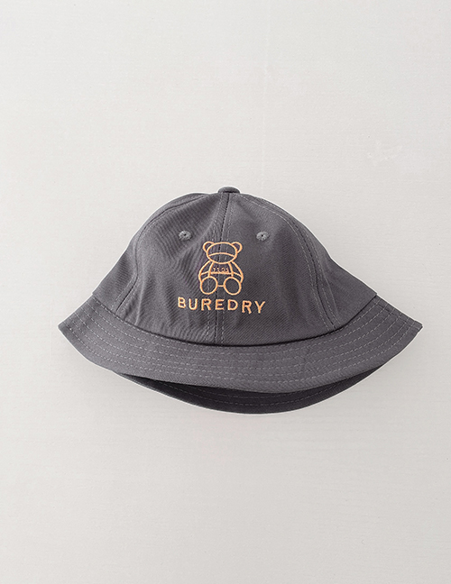 Fashion Grey Cotton Bear Embroidered Children's Bucket Hat