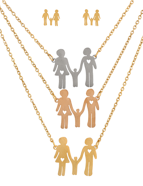Fashion Color Titanium Steel Family Pendant Multilayer Necklace Earrings Set