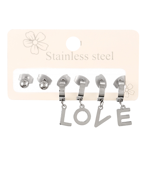 Fashion Silver Titanium Steel Letter Love Pendant Earrings Set Of 6