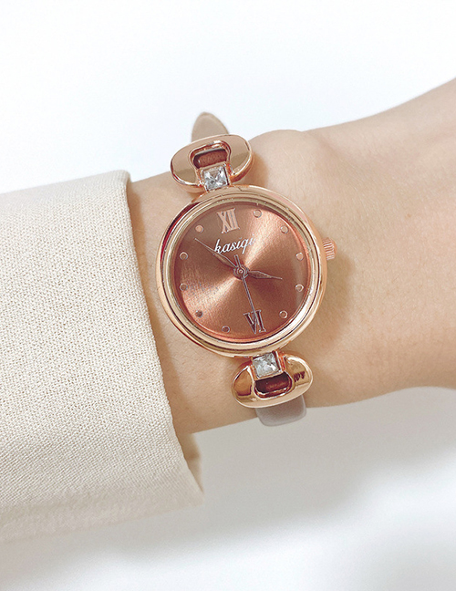 Fashion Coffee Belt Round Dial Watch