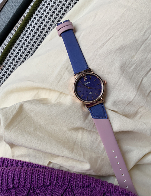 Fashion Powder+sapphire Blue Leather Round Dial Watch