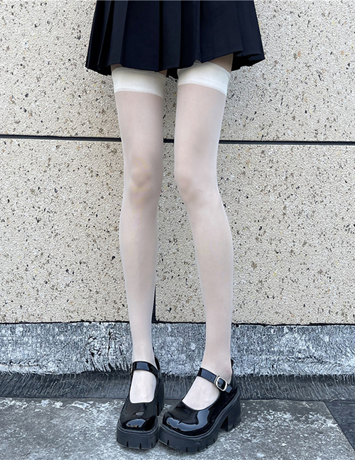 Fashion Milky White Core Spun Silk Over The Knee Stockings