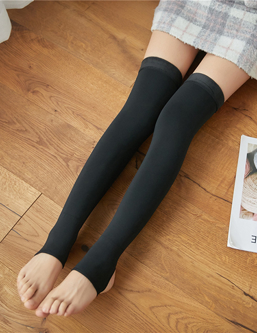 Fashion Black Stomping Spandex Plus Fleece Over The Knee Long Leg Stockings