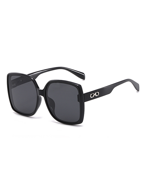 Fashion Black Frame Black Gray Film Large Square Frame Sunglasses
