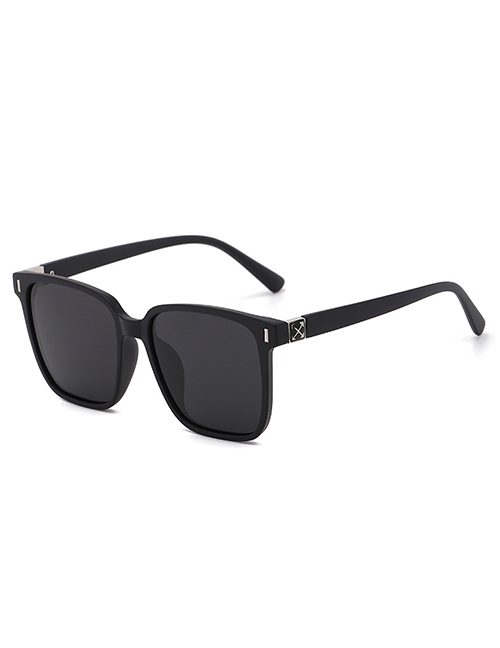 Fashion Sand Black Frame Black Gray Film Large Square Frame Sunglasses