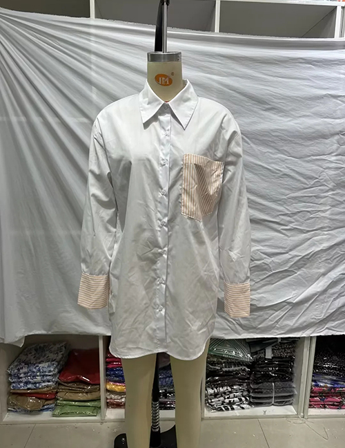 Fashion White Polyester Lapel Button-up Shirt