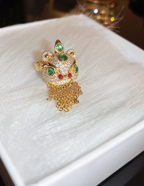 Fashion Ring - Gold Copper Inlaid Zirconia Wake Lion Tassel Ring