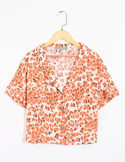 Fashion Orange Polyester Printed Button Up Shirt