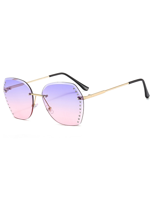 Fashion C6-gold Frame Purple Powder Rimless Square Sunglasses With Diamonds