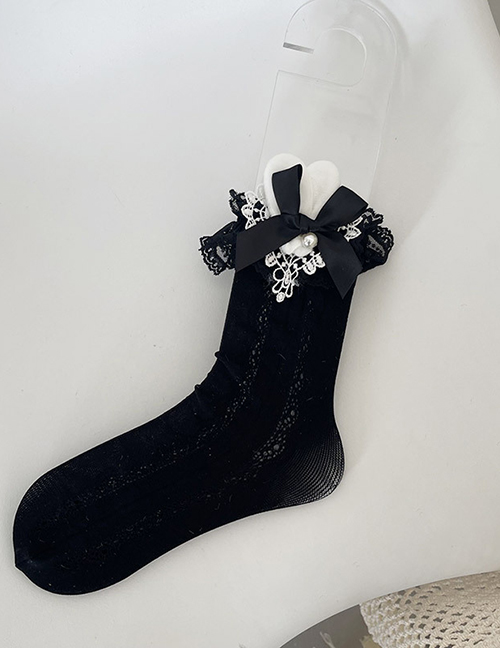 Fashion Black Rabbit Ears Bowknot Lace Mid-tube Socks
