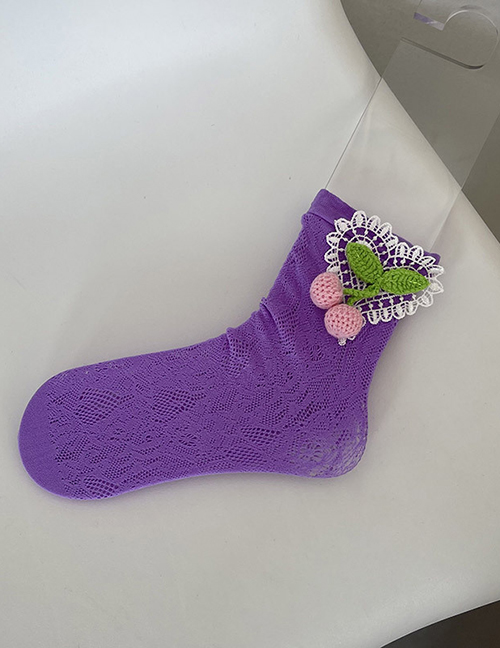 Fashion Purple Lace Cherry Mid-cut Stacked Socks