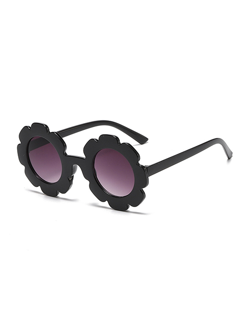 Fashion Black Frame Double Gray Film (bright) Pc Sunflower Round Frame Sunglasses